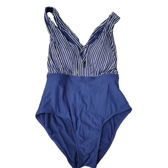 Sea Angel One Piece V Neck Navy White Striped One Piece Women's Size Medium - Picture 1 of 9